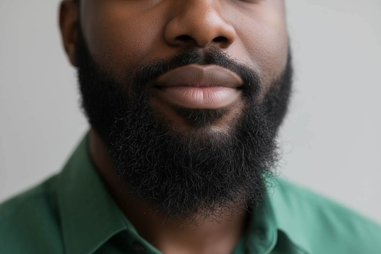 remove bottles and make this image a close up of the beard